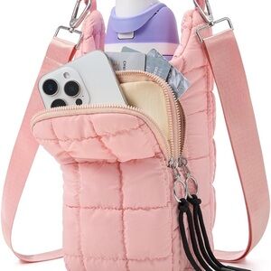 Amazon Pink Quilted Crossbody Phone Bag with Adjustable Strap